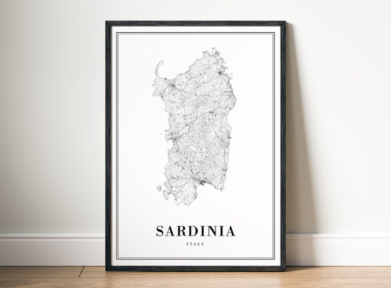 Sardinia Italy Map Poster, Travel Wall Art