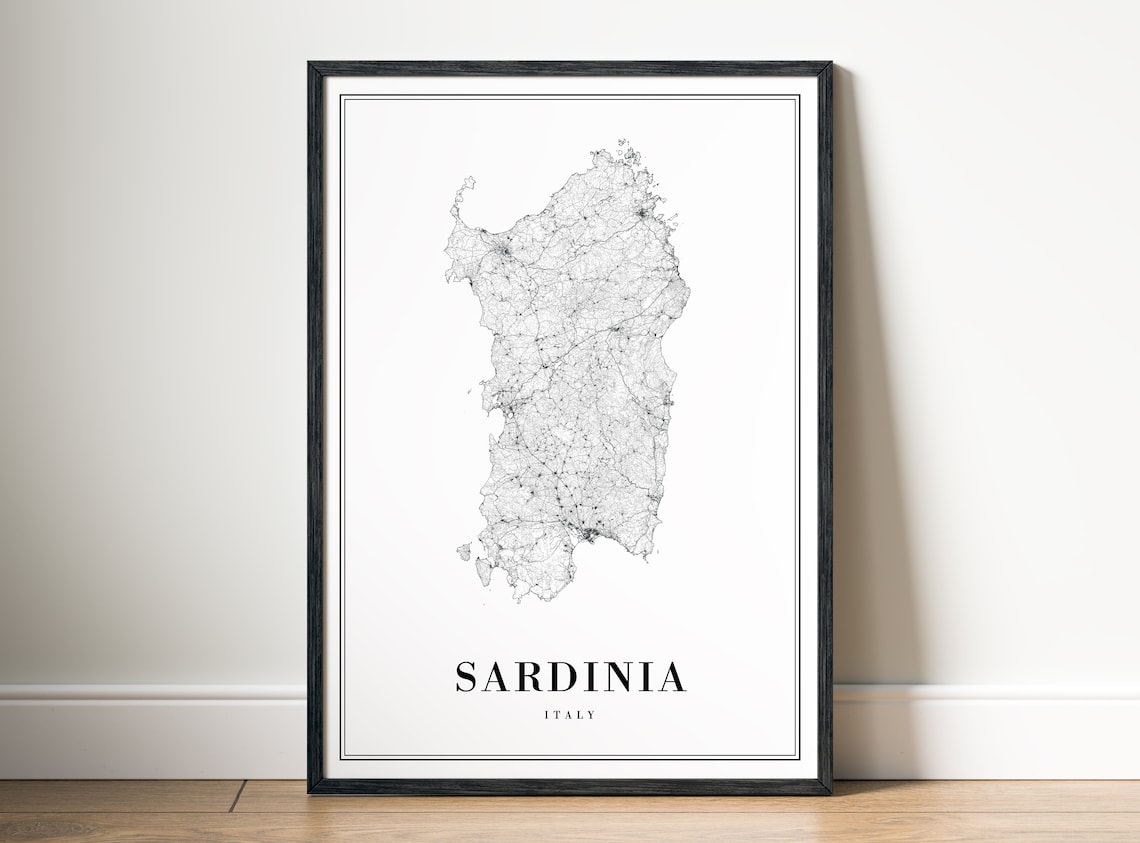 Sardinia Italy Map Poster, Travel Wall Art
