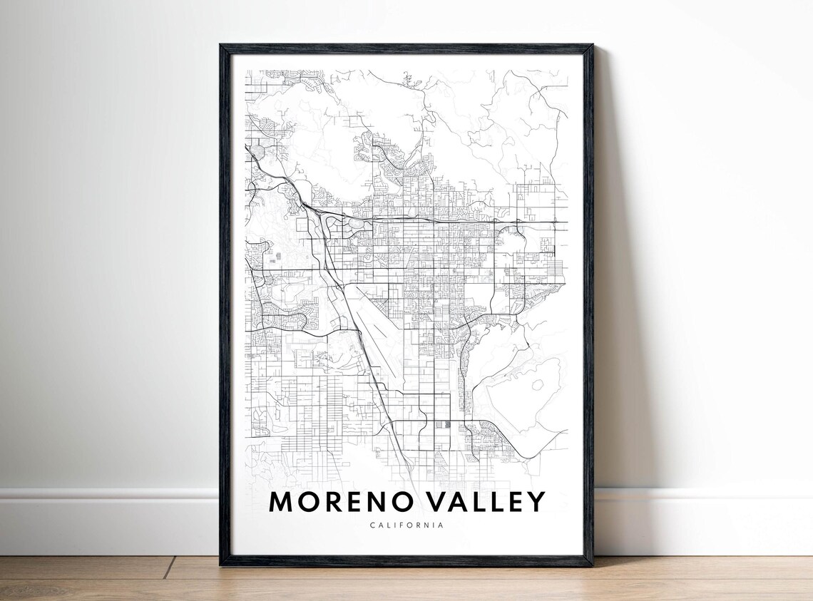Moreno Valley Map Poster Black And White