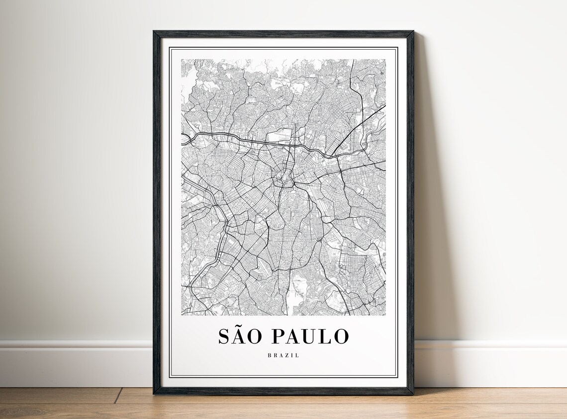 Sao Paulo Brazil Black and White Megacity Street Map Urban Poster - Image 5