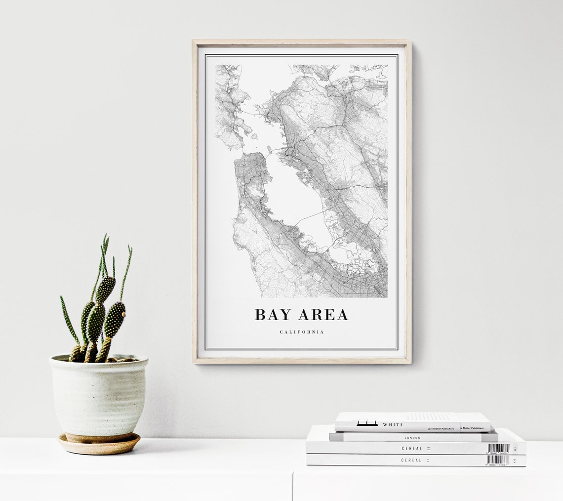 Bay Area California Minimalist Black and White City Map Poster - Image 3