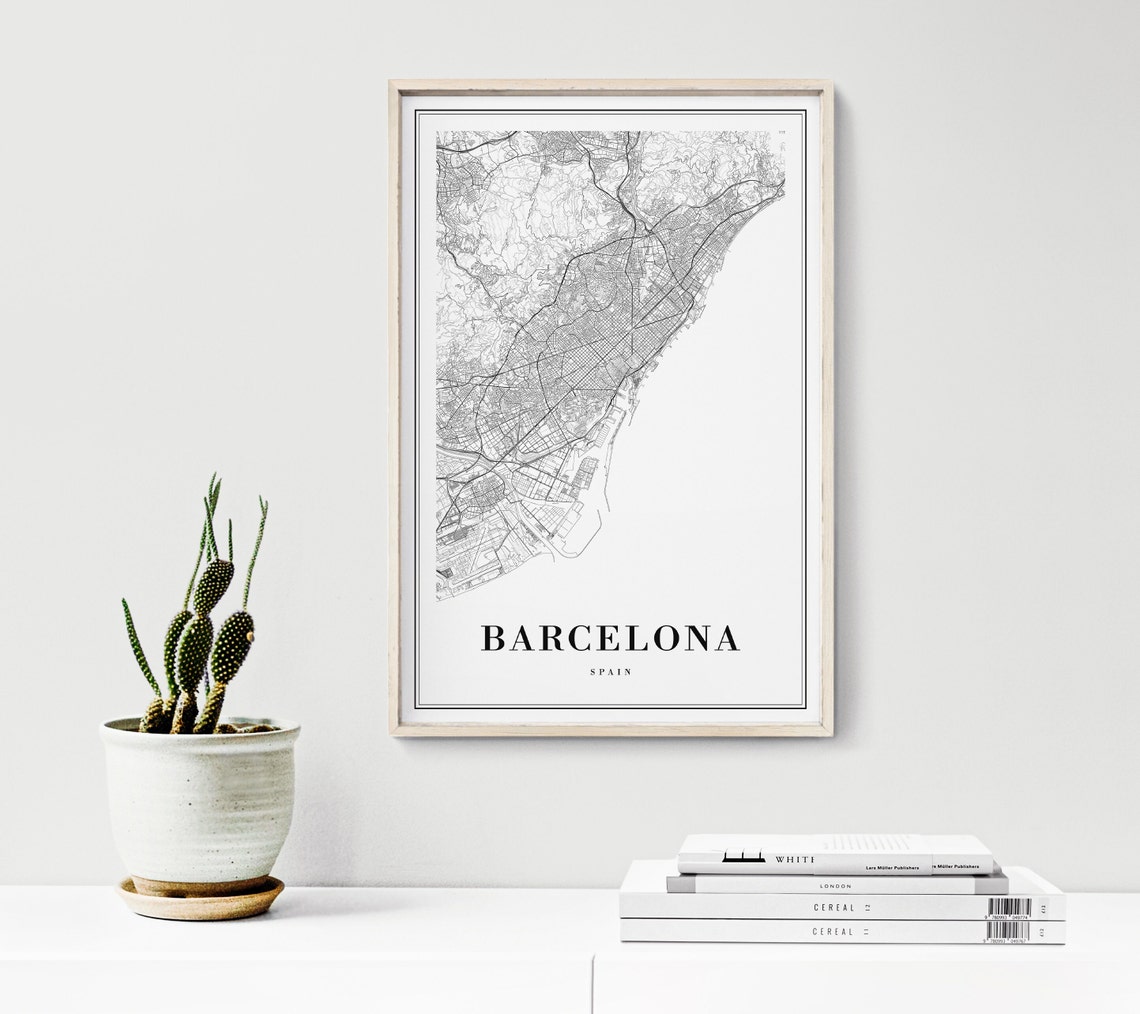 Barcelona Spain Minimalist City Street Map Black White Wall Art - Image 2