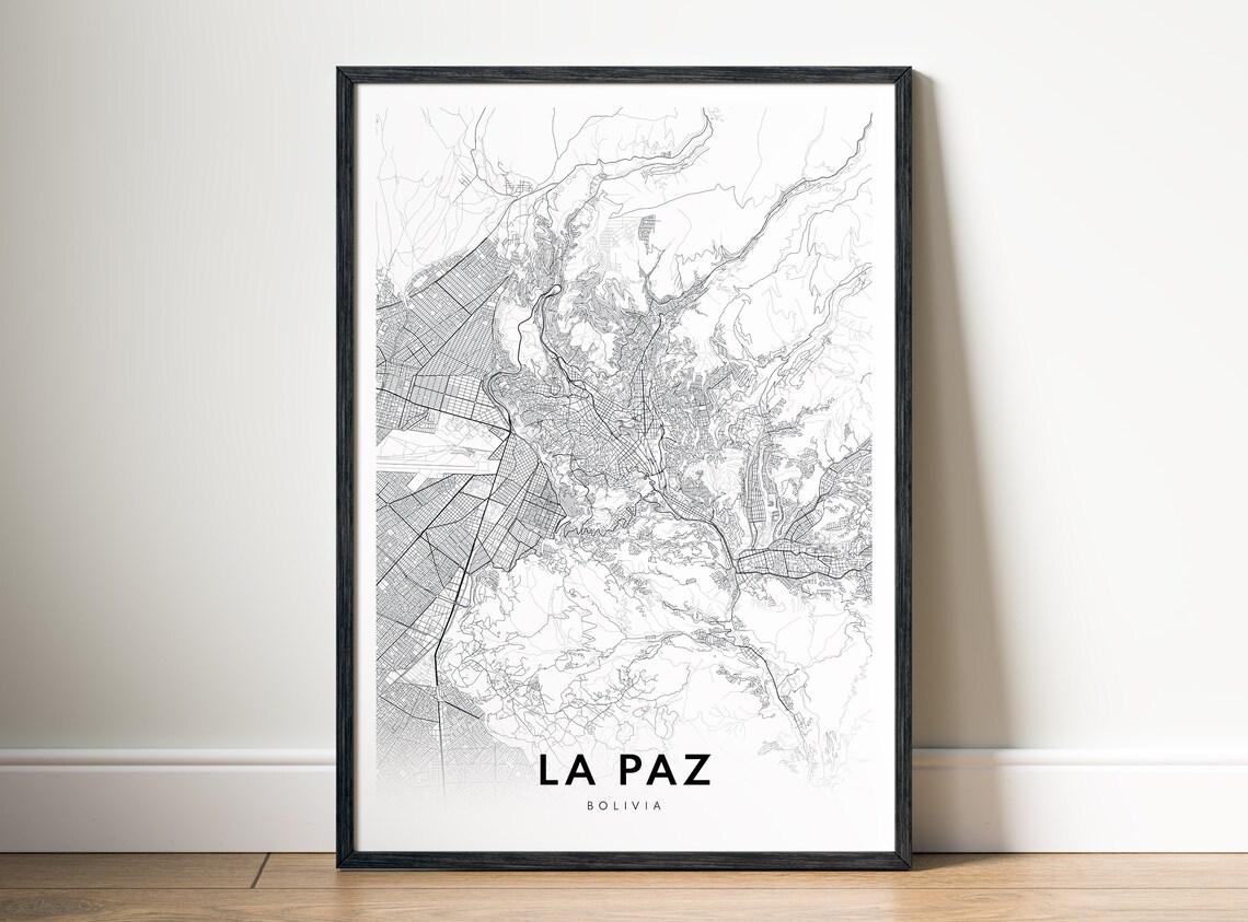 La Paz Bolivia Minimalist Black And White Street Map Line Art Poster