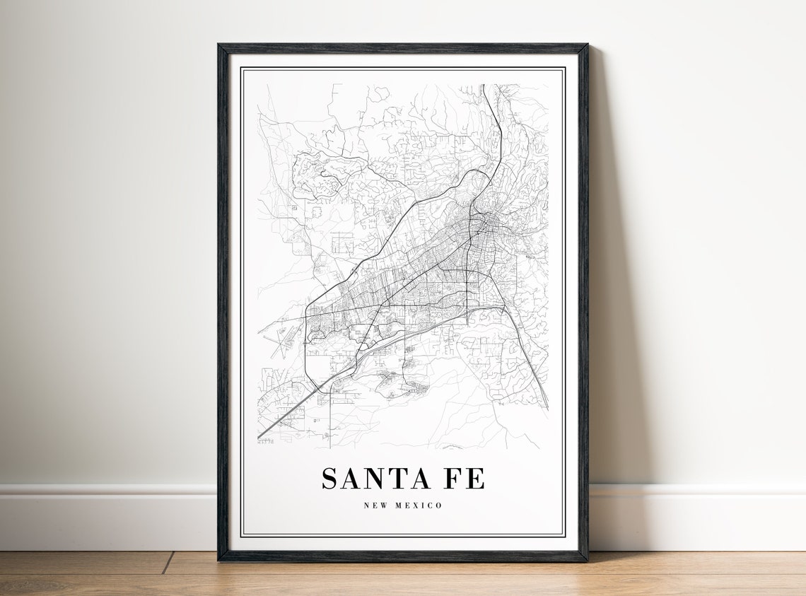 Santa Fe New Mexico City Street Map Minimal Black White Map Wall Print - Image 5