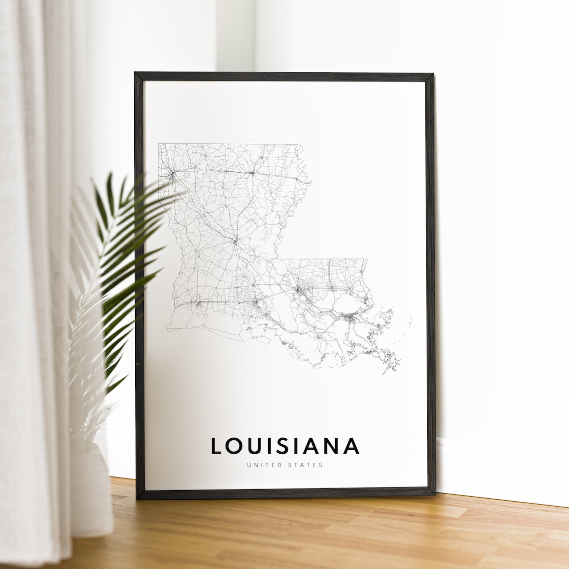 Louisiana State Road Map Minimalist Black White Line Sketch Art Poster - Image 2