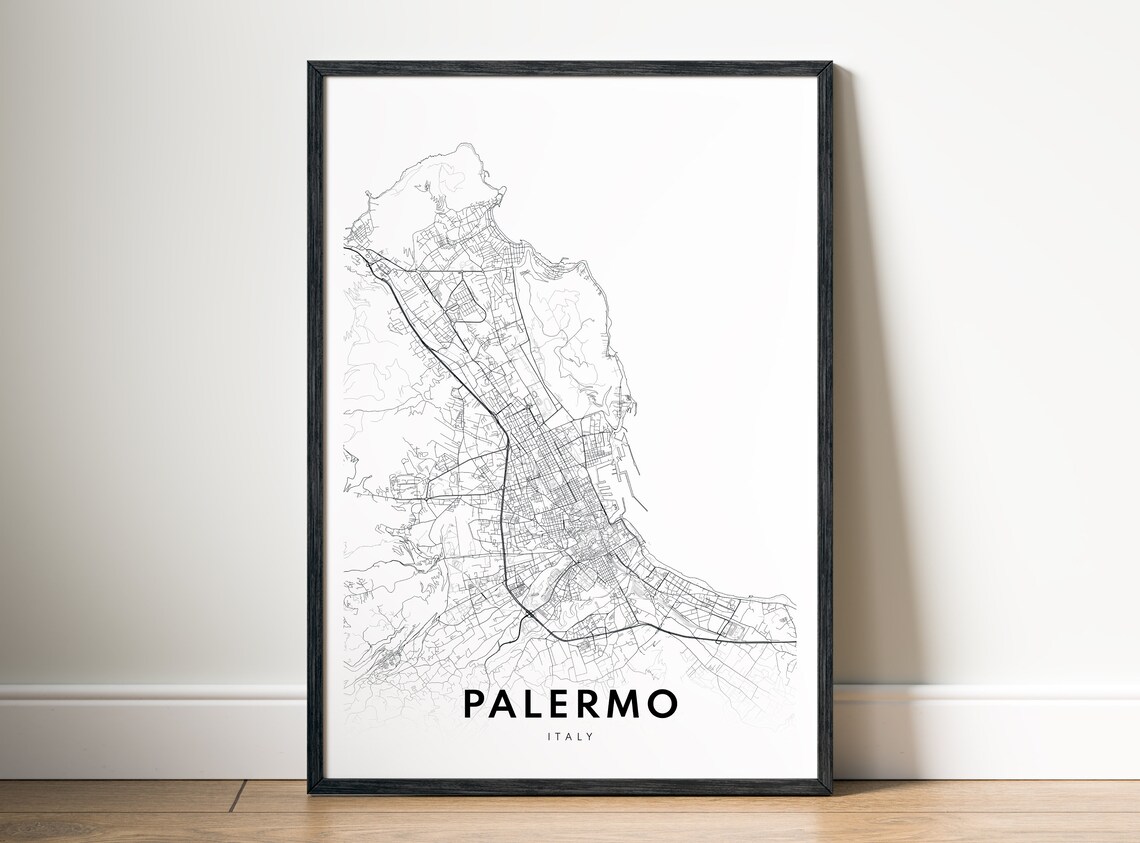 Palermo Italy Minimalist Black and White City Street Map Poster