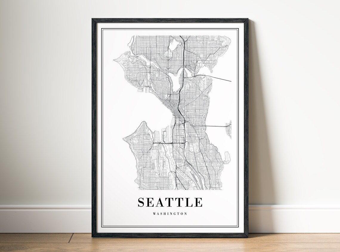 Seattle Washington Minimalist Black and White City Map Art Poster - Image 5