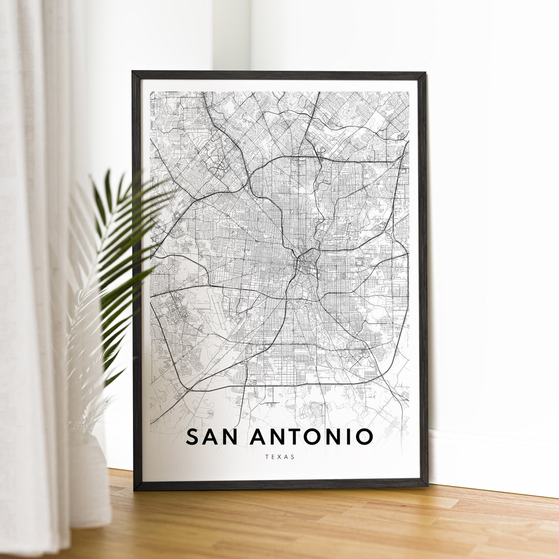 San Antonio Texas Minimalist Street Map Black White Wall Art - Image 2