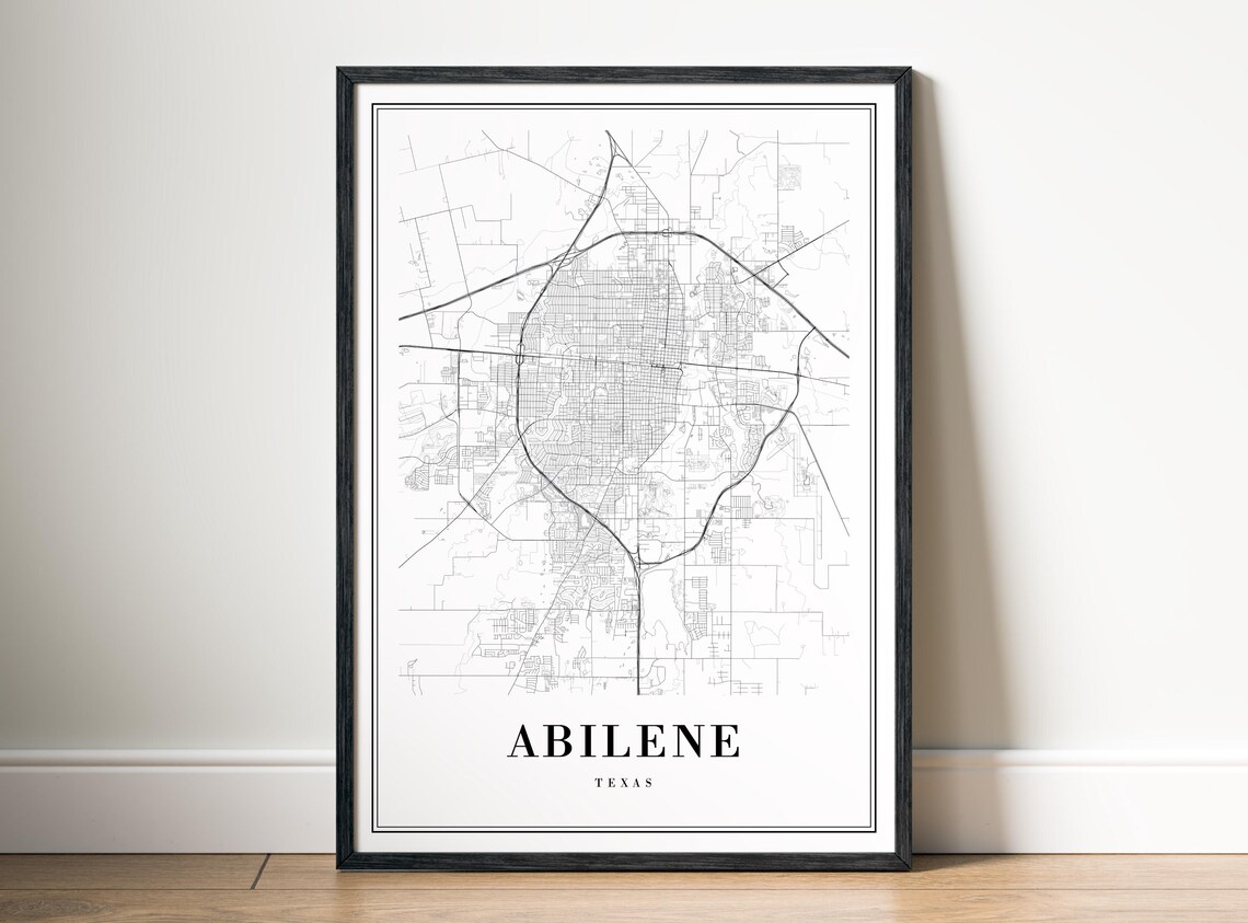 Abilene Texas Black And White Minimalist City Street Map Art Poster - Image 5