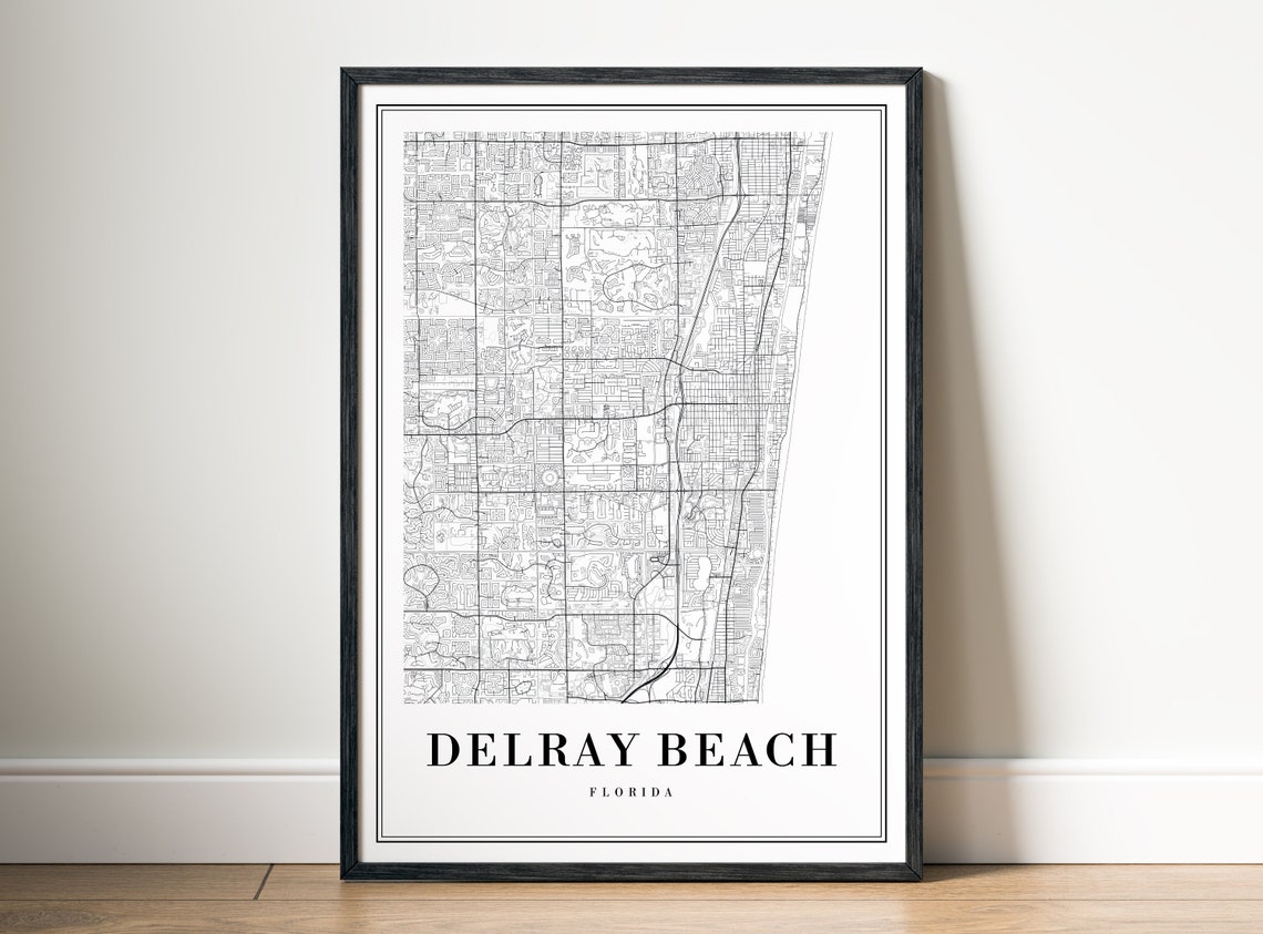Delray Beach Florida Minimalist Black And White Street Map Art Poster - Image 5