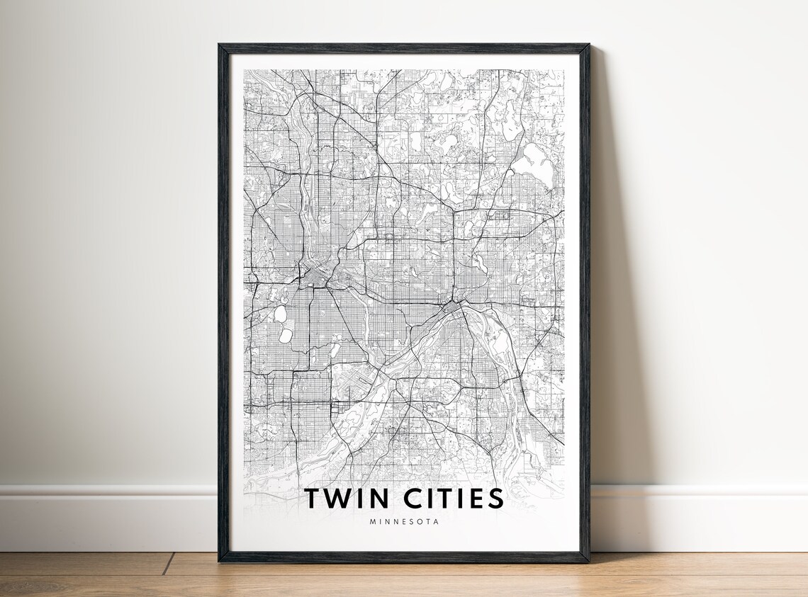 Twin Cities Minnesota Minimalist City Street Map Wall Poster