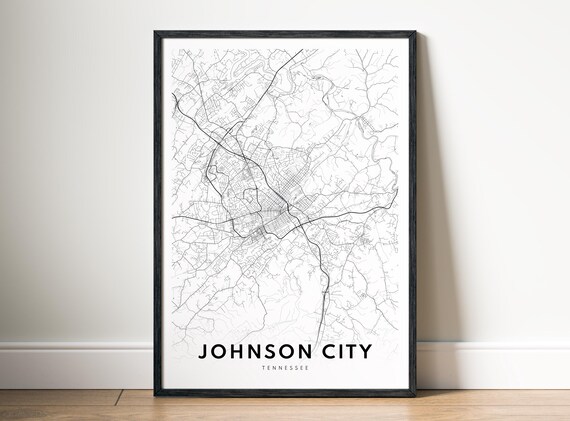 Johnson City Tn Map Print Tennessee Poster Black And White