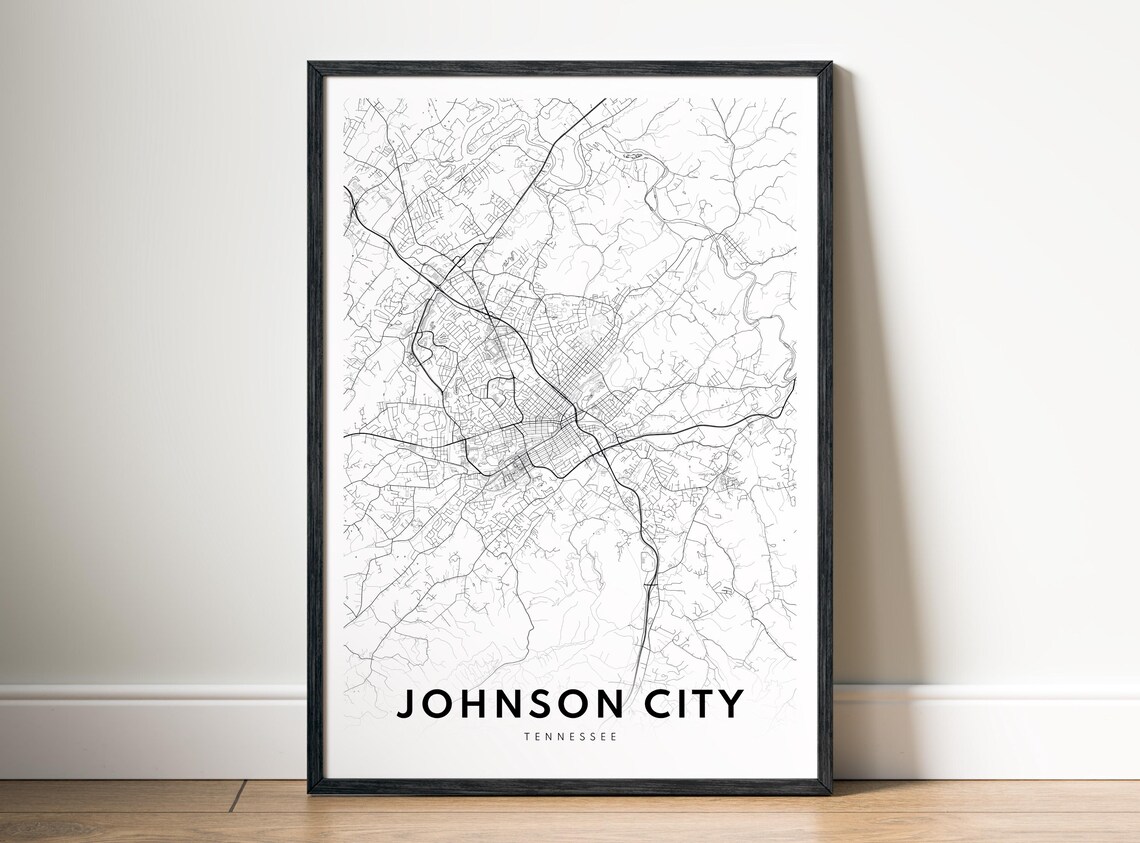 Johnson City Tn Map Print Tennessee Poster Black And White