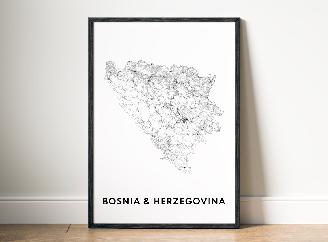 Bosnia And Herzegovina Map Print Bosnia And Herzegovina Map Poster Bosnia And Herzegovina Map Black And White - Image 5