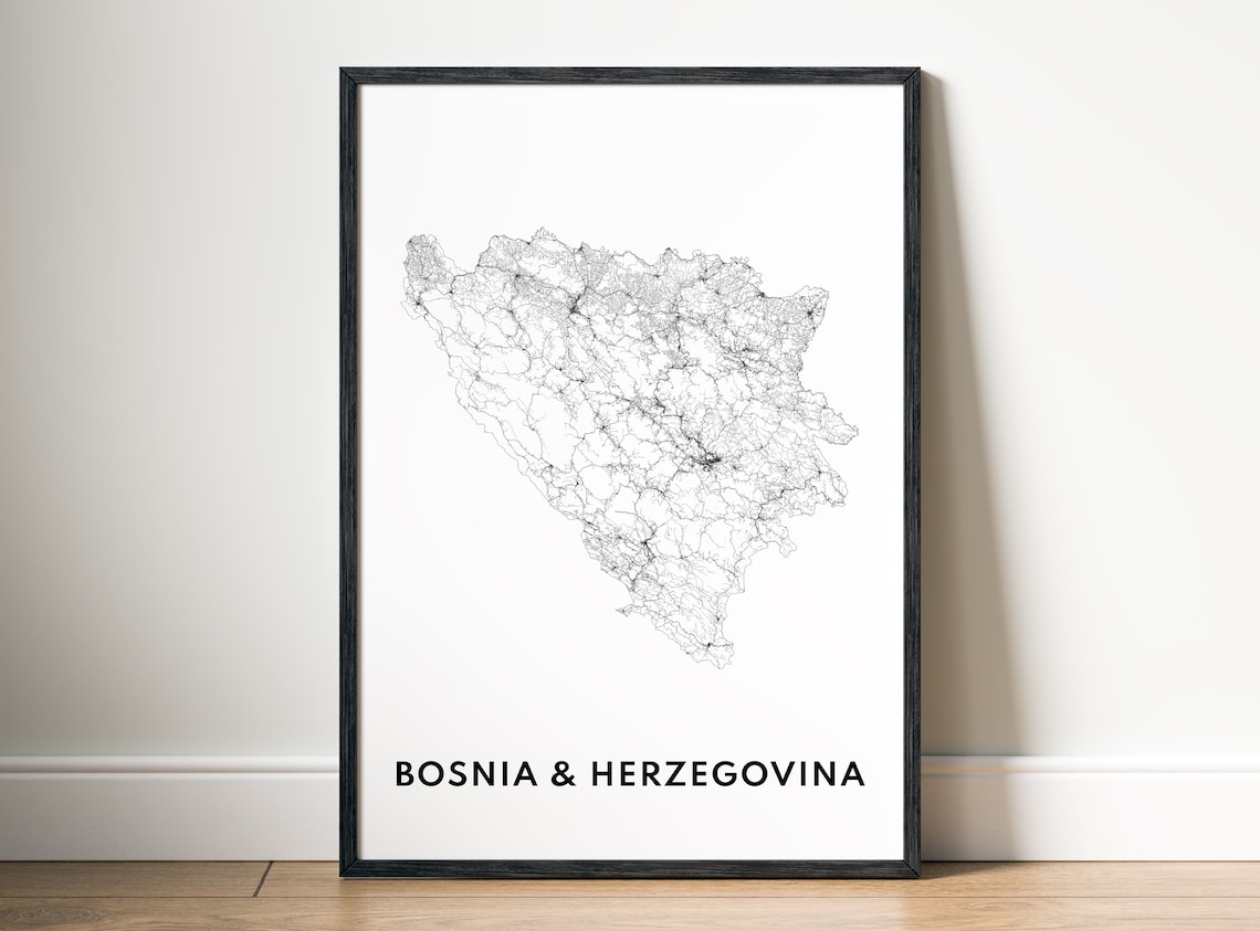 Bosnia And Herzegovina Minimalist Black White Country Map Poster - Image 5