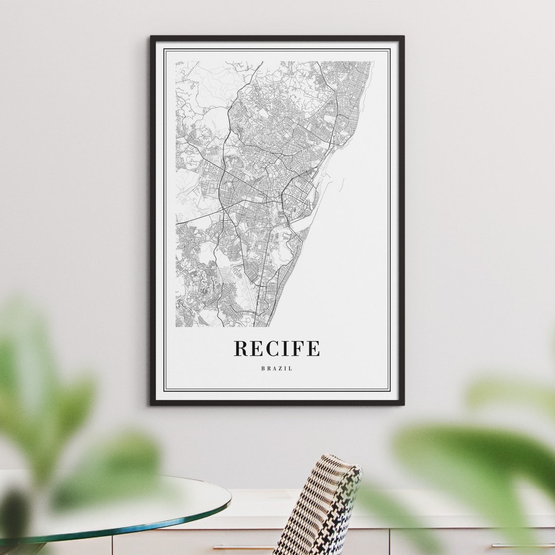 Recife Brazil City Street Map Minimal Black White Map Wall Print - Image 3