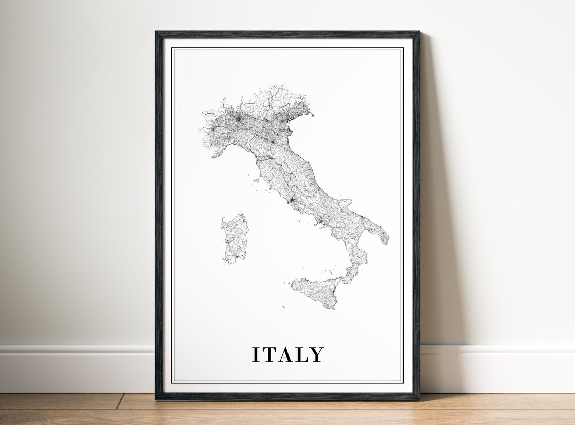 Italy Map Print, Minimal Black and White Map - Image 5
