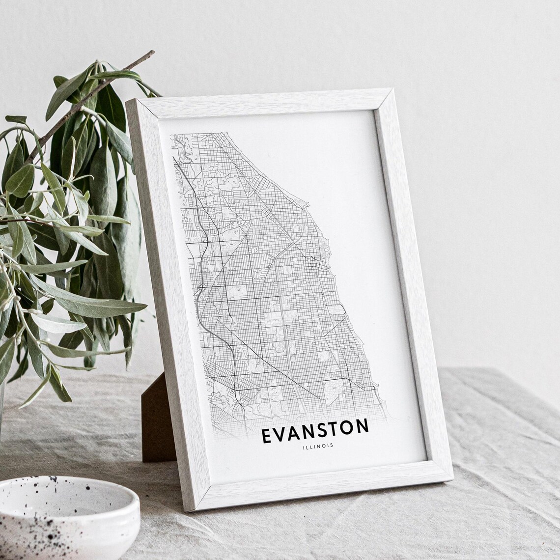 Evanston Illinois Black And White Minimalist City Map Line Art Poster - Image 4