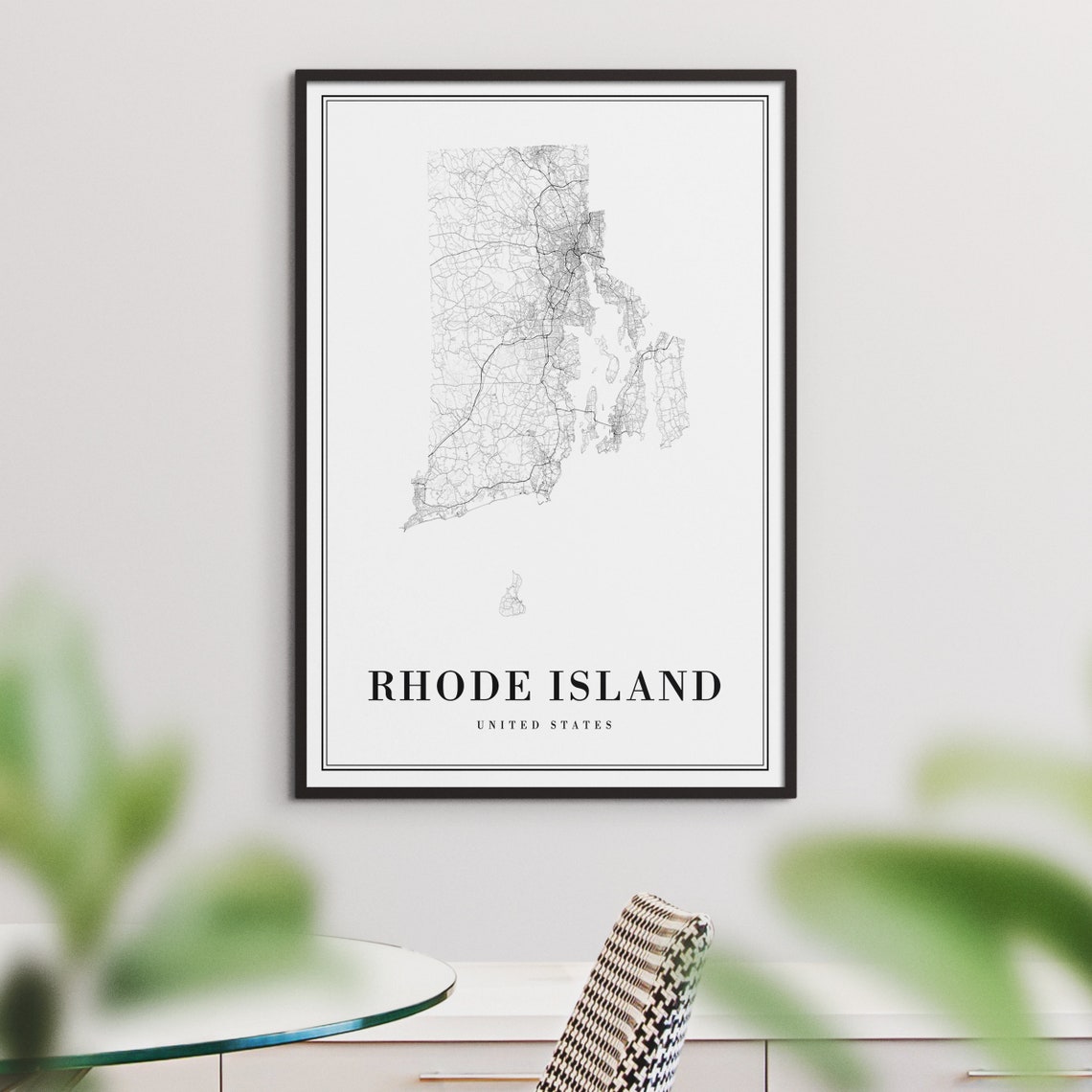 Rhode Island United States Black and White State Road Map Poster - Image 3