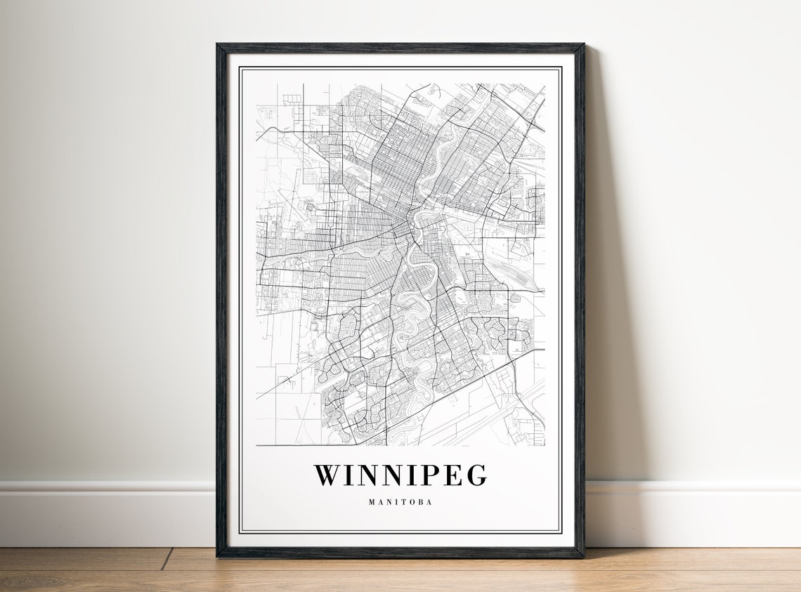Winnipeg Manitoba Canada Black and White Minimal City Map Poster