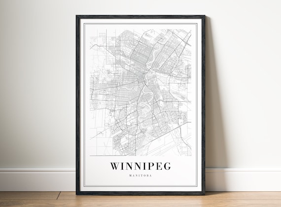Winnipeg Map Print Canada Poster Manitoba Black And White Home