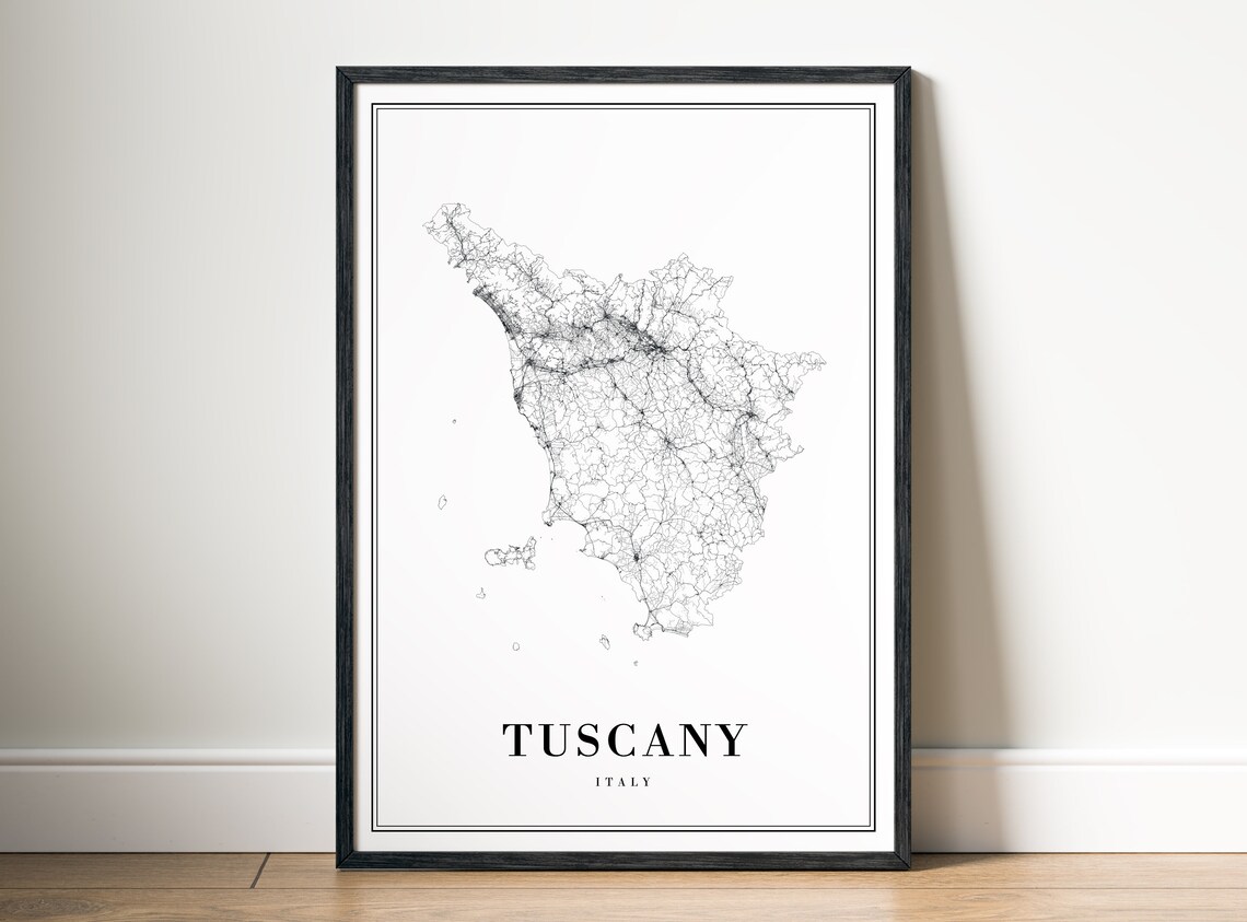 Tuscany Italy Region Minimalist Black White Road Network Map Poster