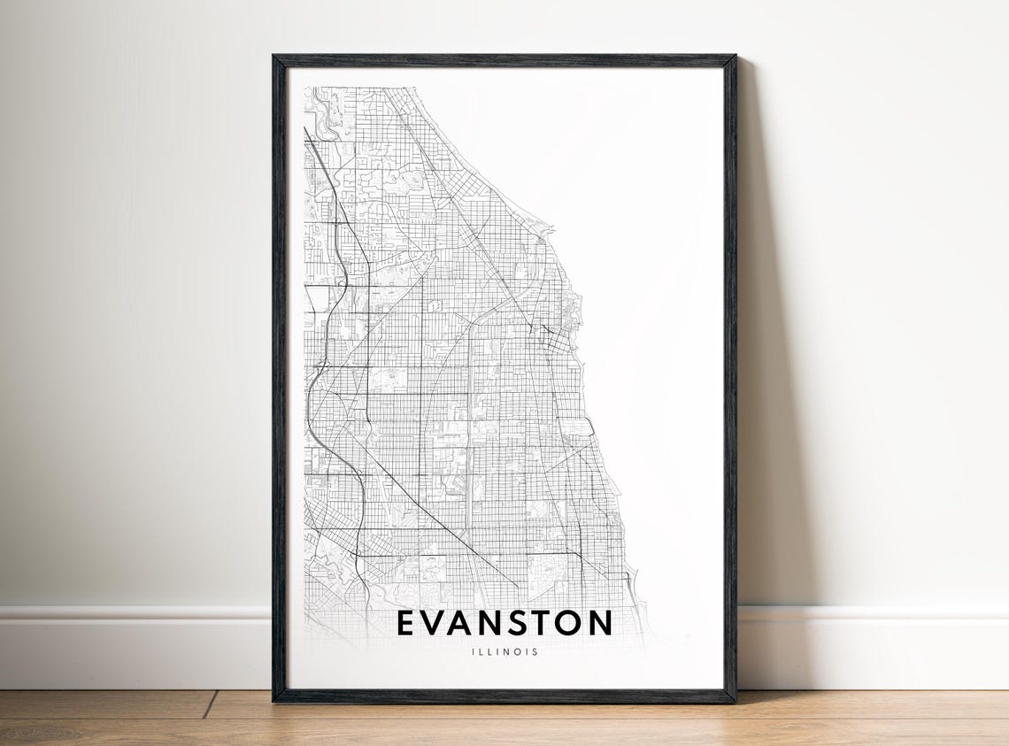 Evanston Illinois Black And White Minimalist City Map Line Art Poster