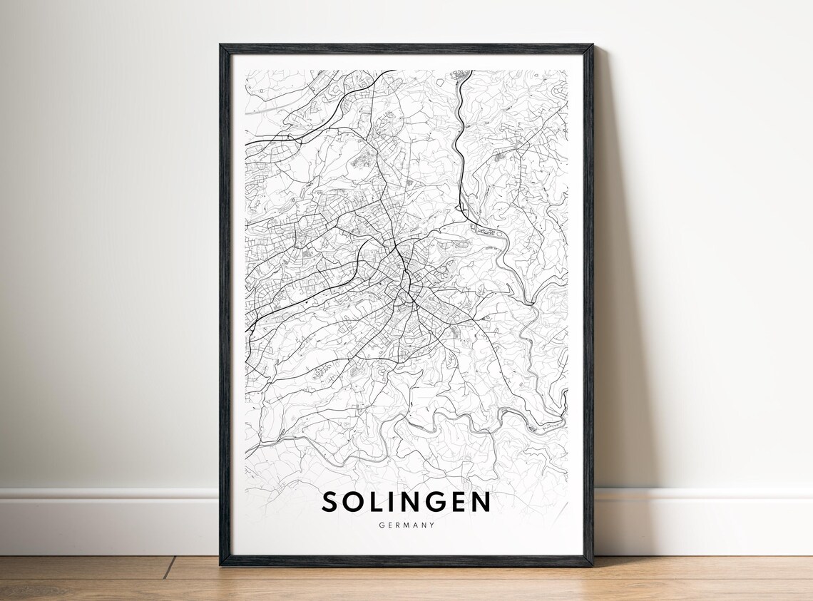 Solingen Map Print Germany Poster Black And White Wall Art Sketch