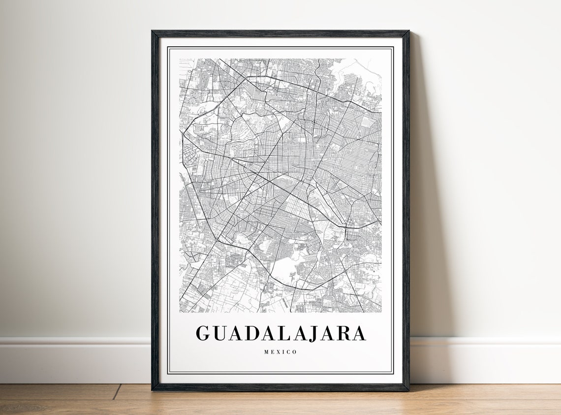 Guadalajara Mexico Black and White City Street Map Urban Poster - Image 5
