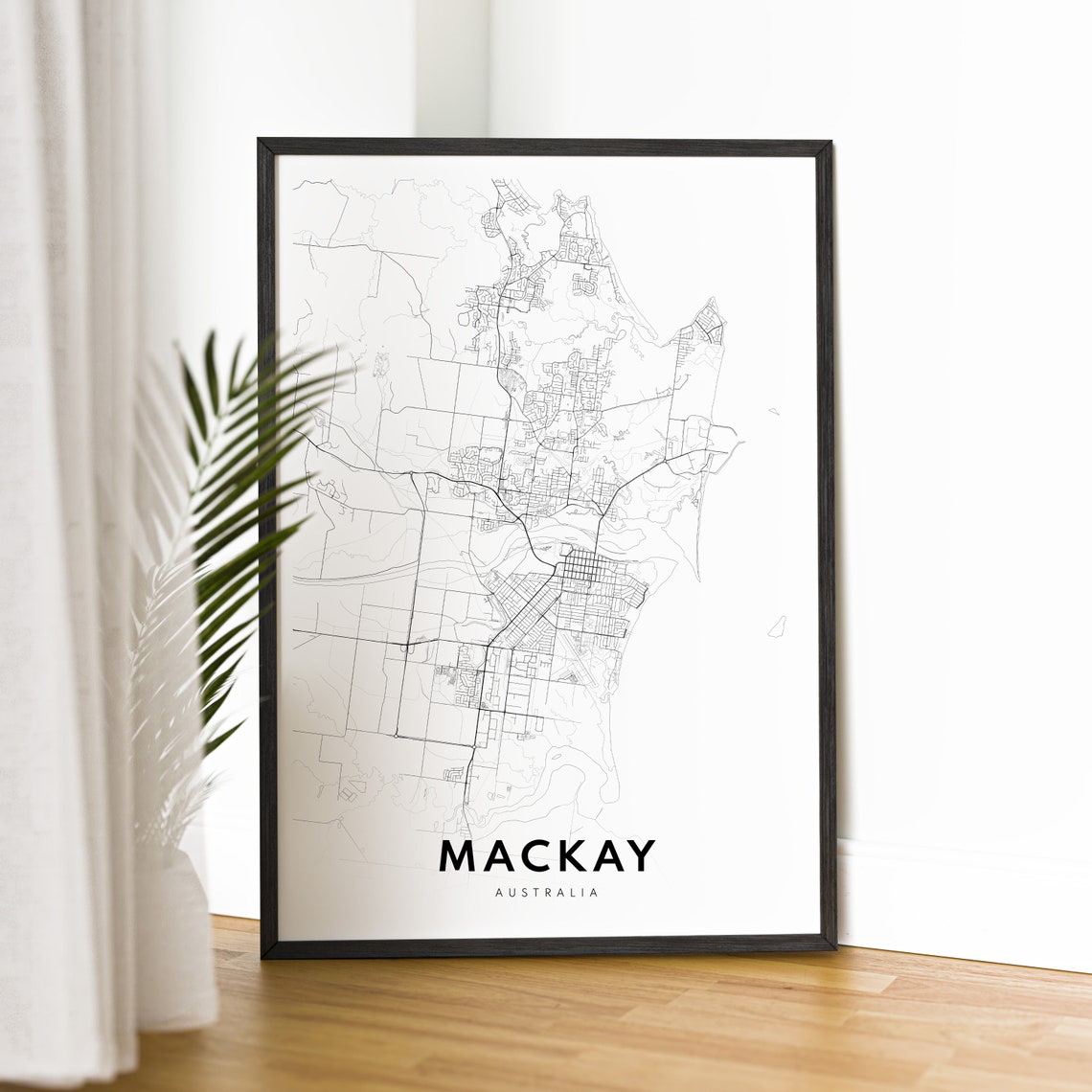 Mackay Australia Minimalist Black And White Street Map Line Art Poster - Image 2