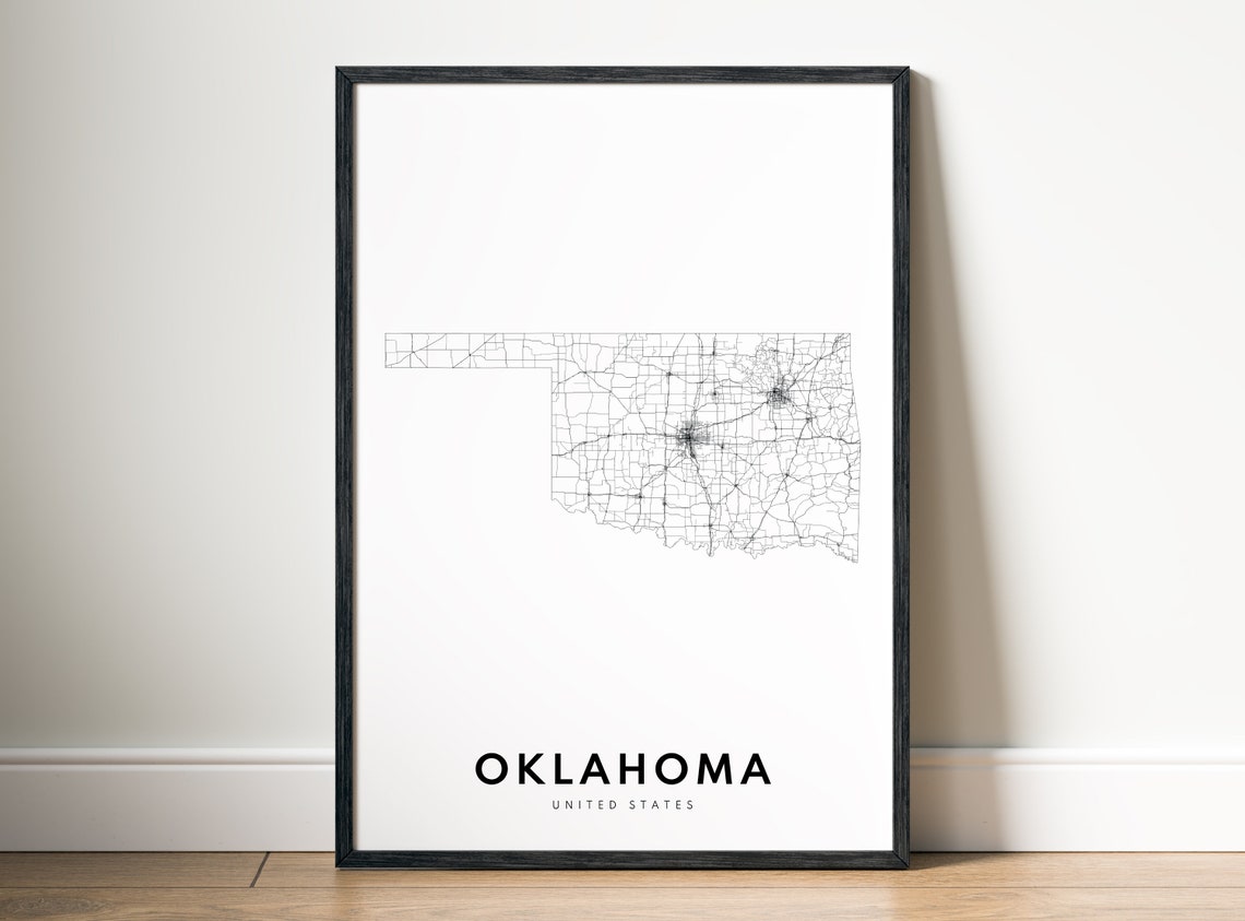 Oklahoma State Road Map Minimalist Black White Line Art Poster - Image 5