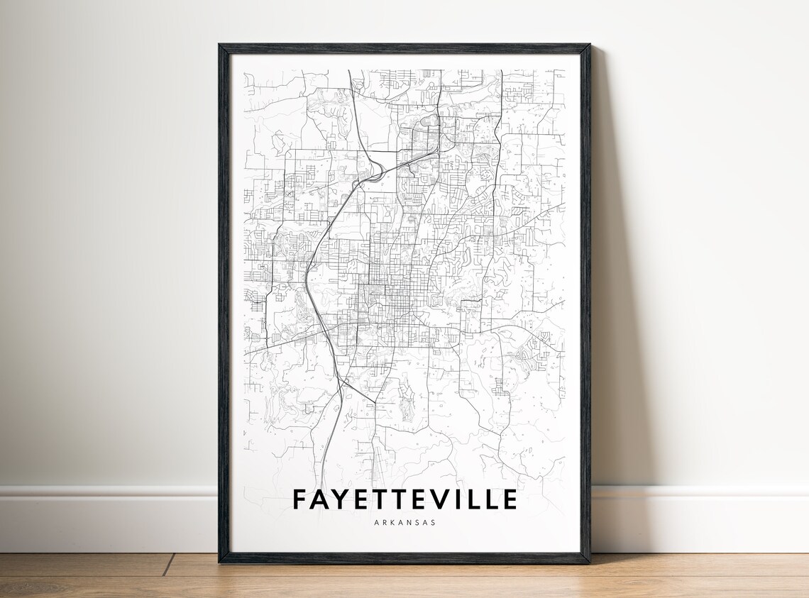 Fayetteville Arkansas City Map Street Grid Minimalist Wall Poster