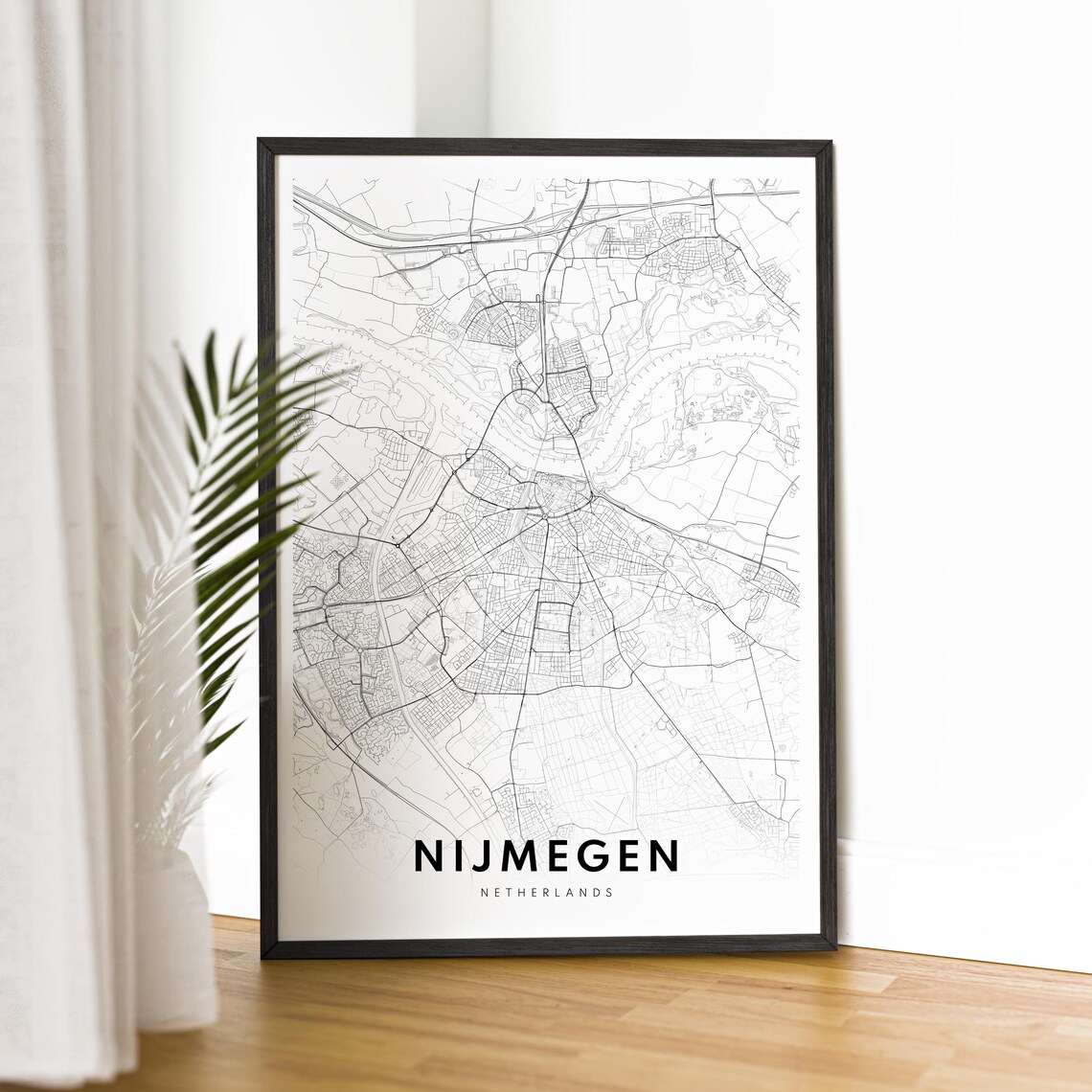 Nijmegen Netherlands Black And White Monochrome City Map Art Poster - Image 2