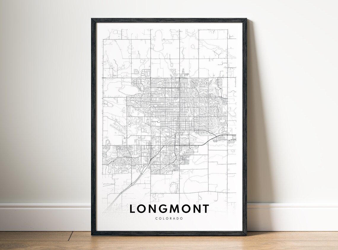 Longmont Colorado Minimalist Black and White City Map Poster