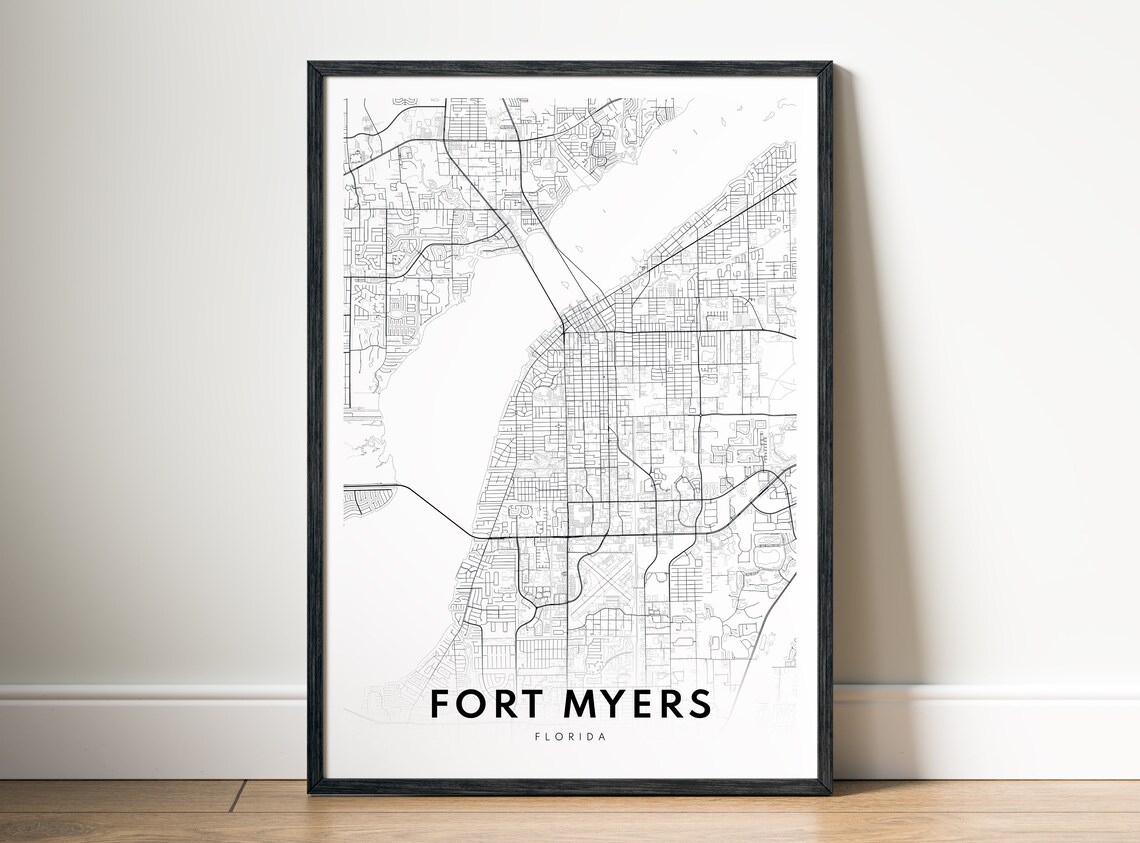 Fort Myers Florida Map Print Poster Black And White Fl Sketch Art