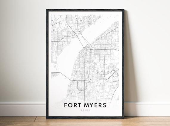 Fort Myers Florida Map Print Poster Black And White Fl Sketch Art
