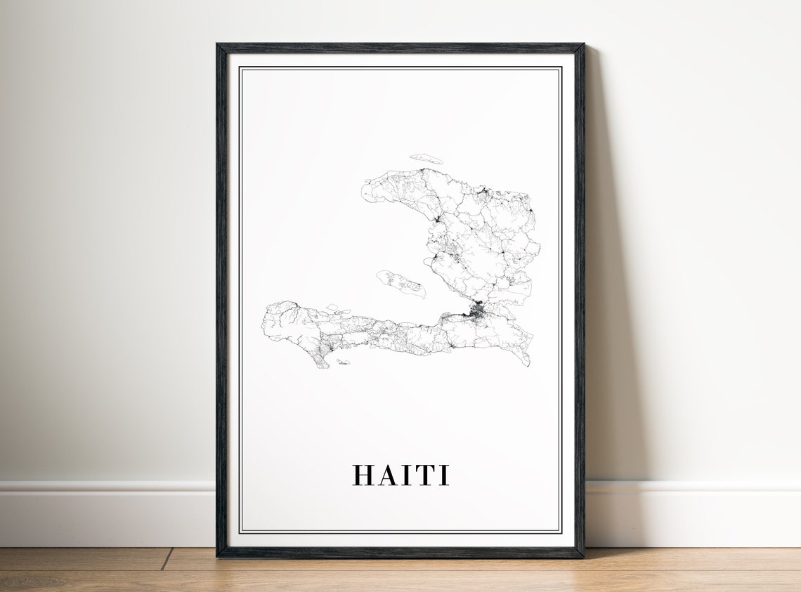 Haiti Map Black and White Travel Poster