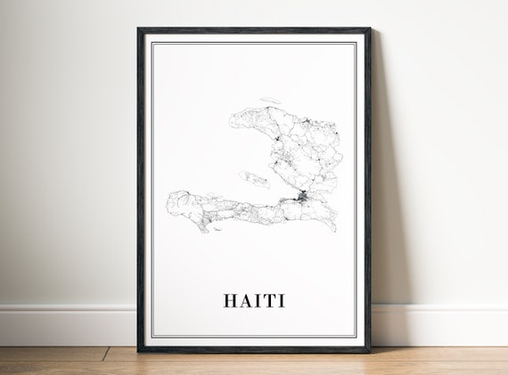 Haiti Map Black and White Travel Poster