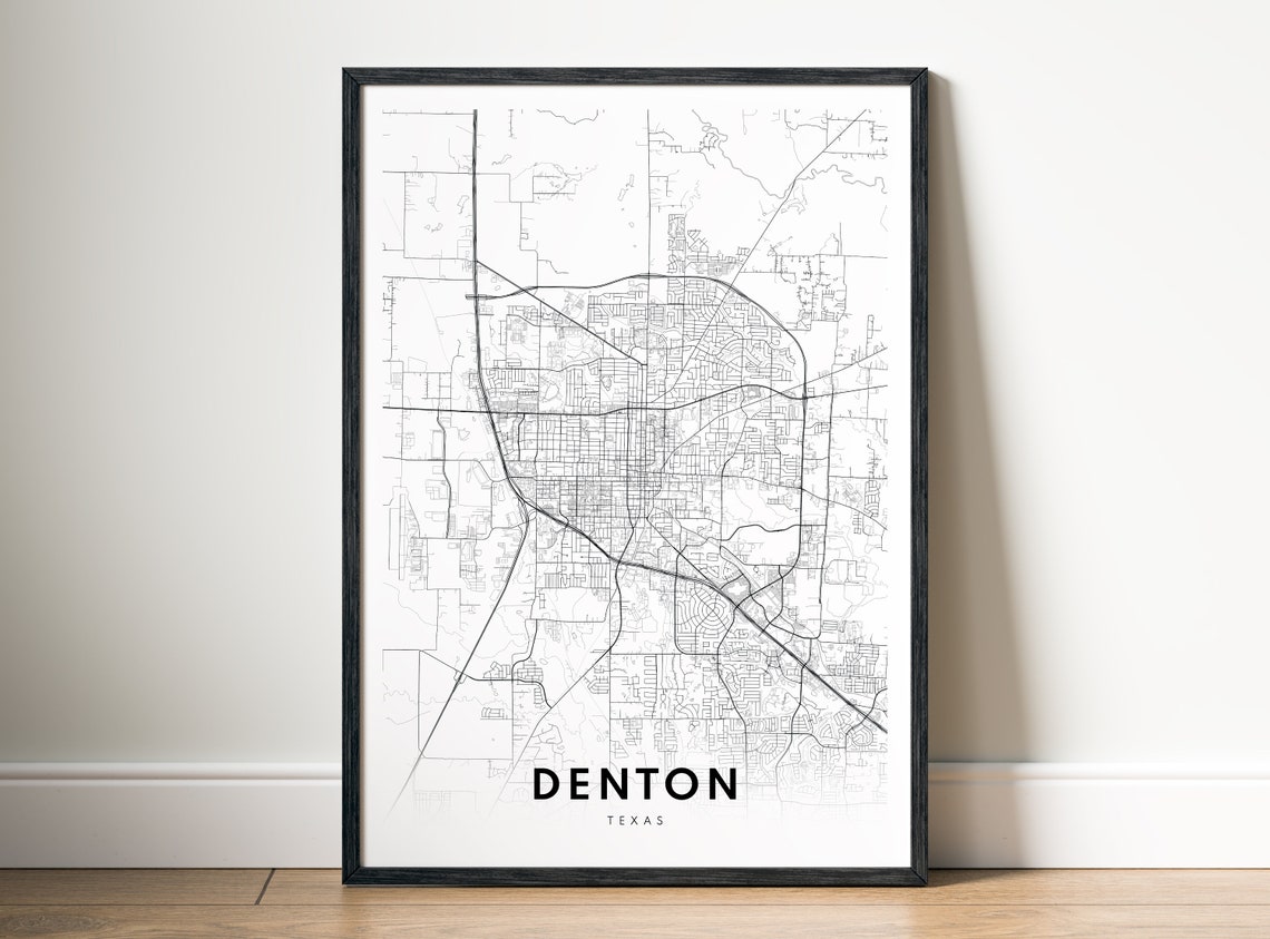 Denton Texas Minimalist Black and White City Map Line Art Poster