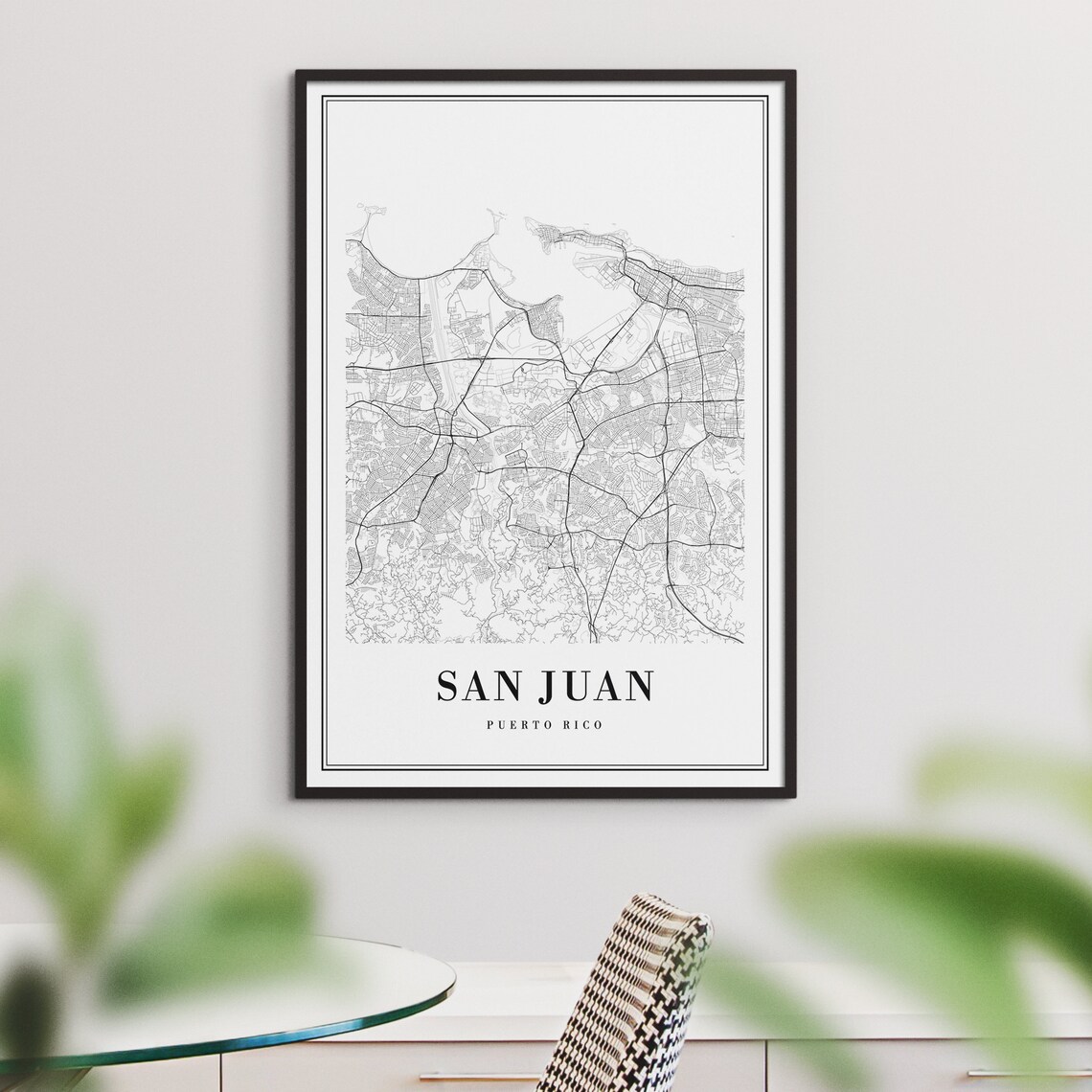 San Juan Puerto Rico Map Print, Black And White - Image 3