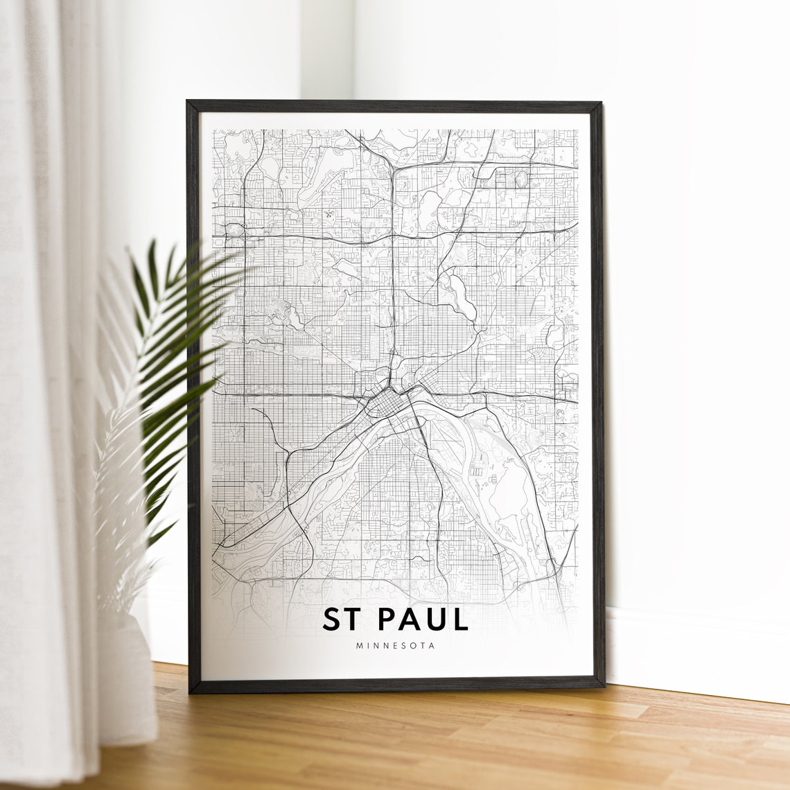 Saint Paul Minnesota Black and White City Street Map River Poster - Image 4