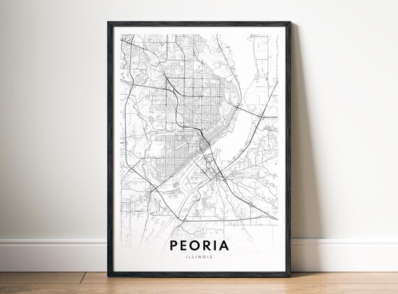 Peoria Ill Map Print Illinois Poster Black And White Art Sketch