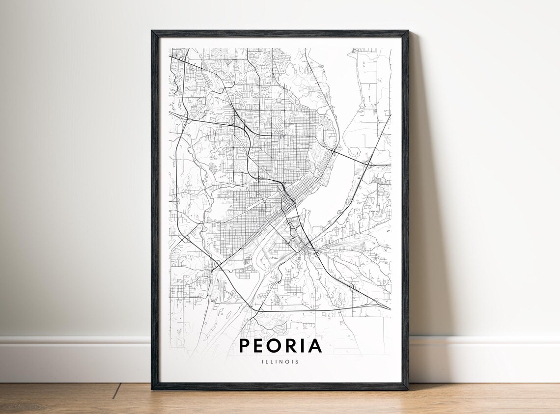 Peoria Ill Map Print Illinois Poster Black And White Art Sketch