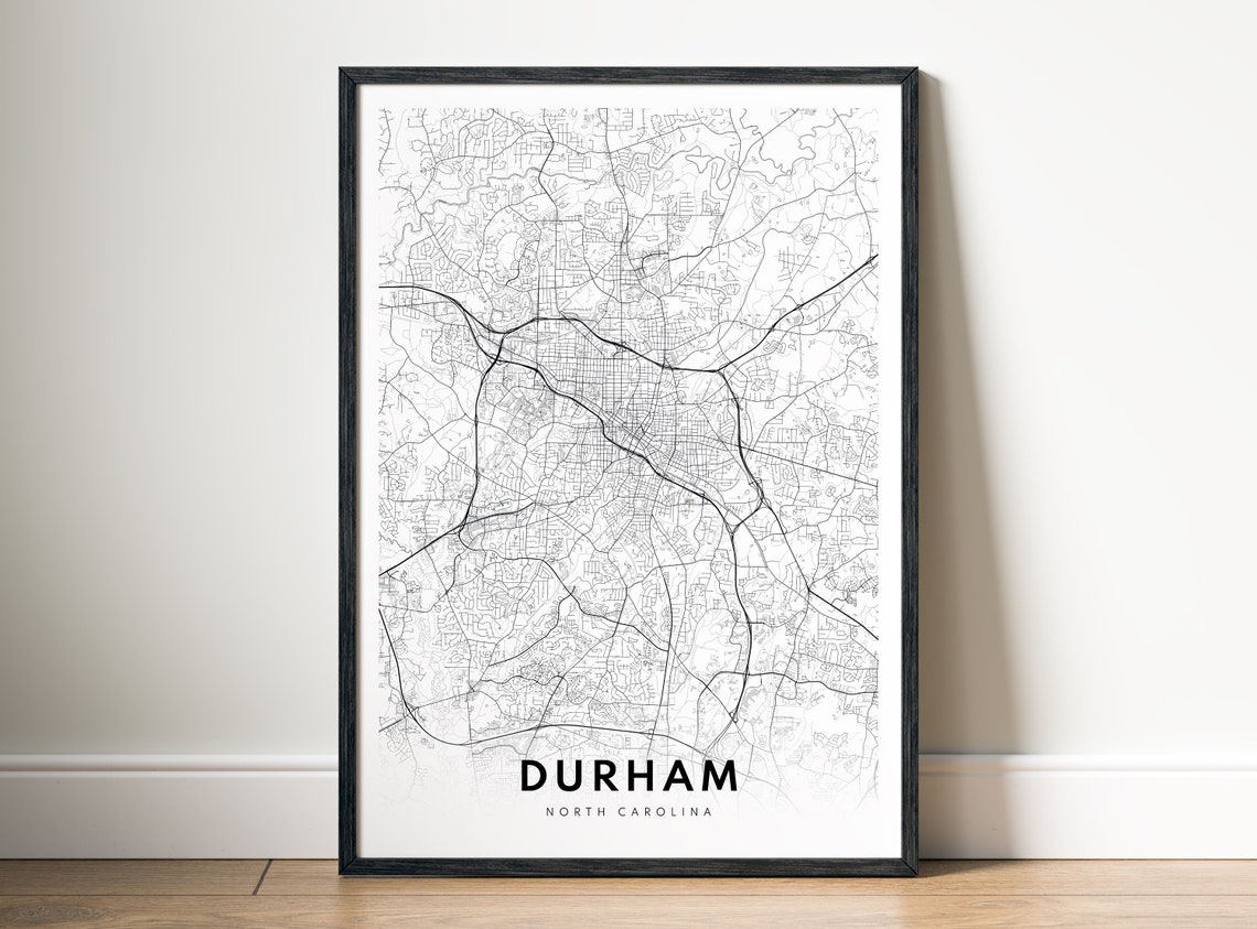 Minimalist Durham North Carolina Black and White Street Map Poster