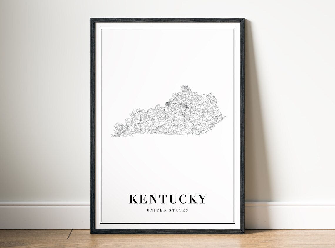 Kentucky State Road Map Minimalist Black White Line Art Poster