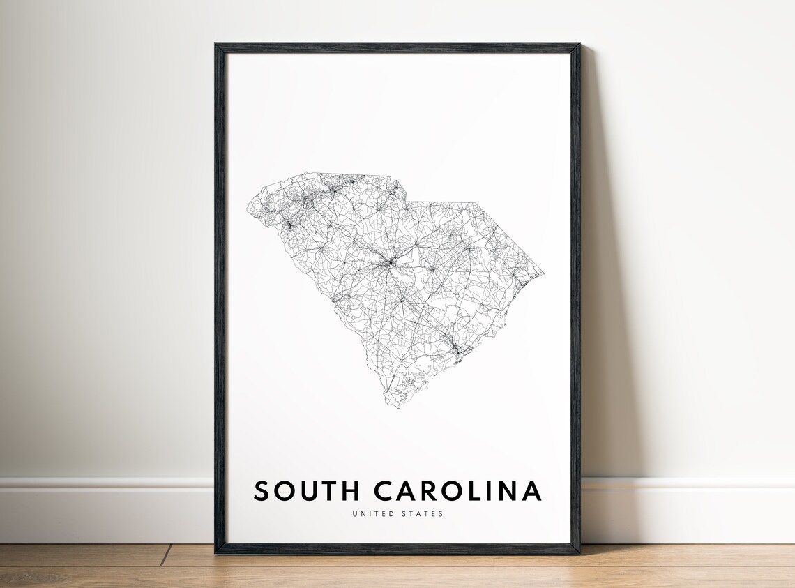 South Carolina State Map Art Print, Black And White - Image 5