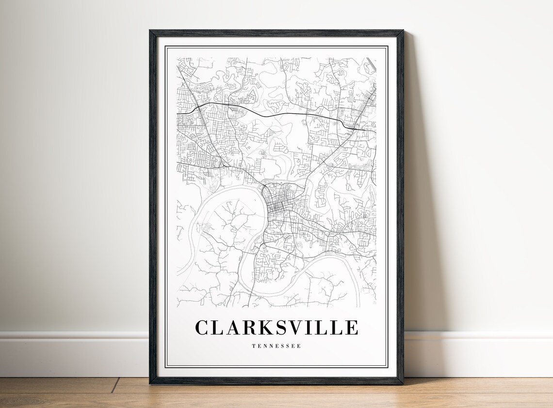 Clarksville Tennessee Black and White City Map Line Art Poster - Image 5