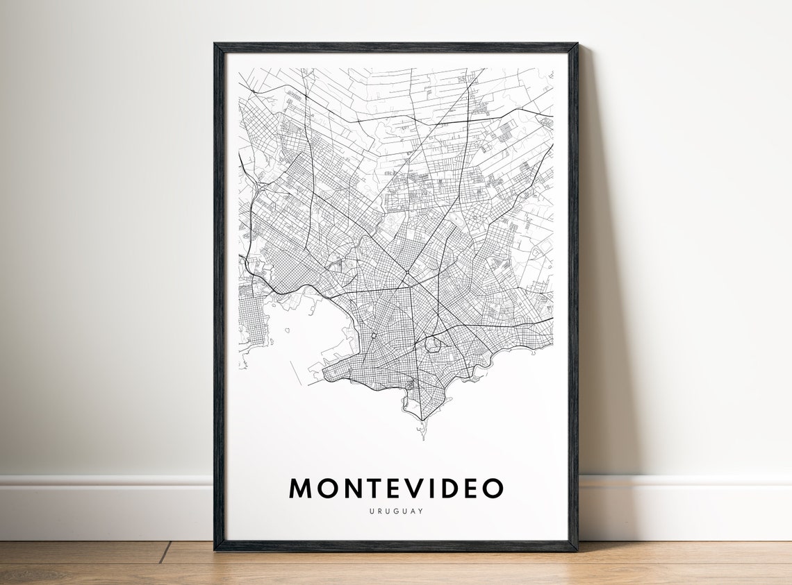 Montevideo Uruguay City Street Map Black White Minimalist Map Poster