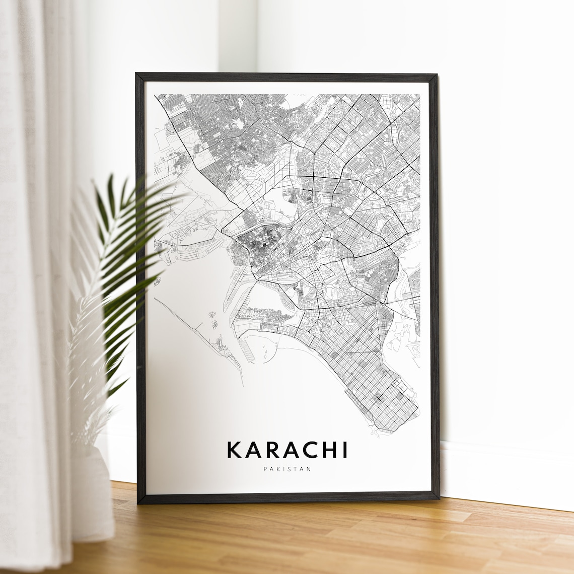 Karachi Pakistan Minimalist Black Line City Street Map Poster - Image 2