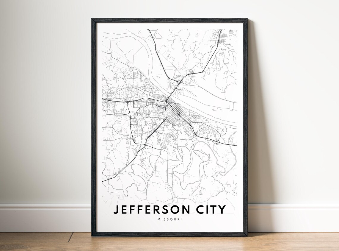 Jefferson City Map Print Missouri Poster Black And White